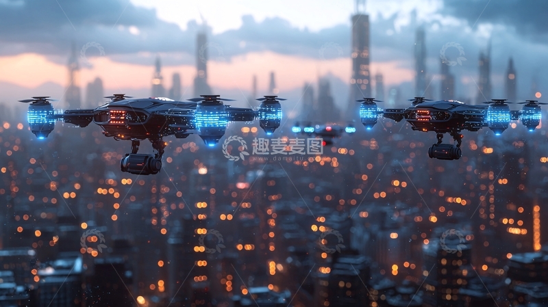高清大图下载【趣麦麦图】未来城市无人机