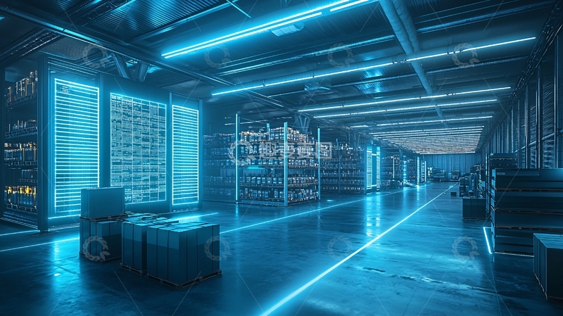 高清大图下载【趣麦麦图】科幻风格蓝色灯光仓库