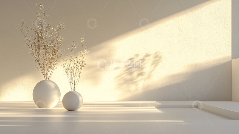 高清大图下载【趣麦麦图】极简风白色花瓶干花摆设