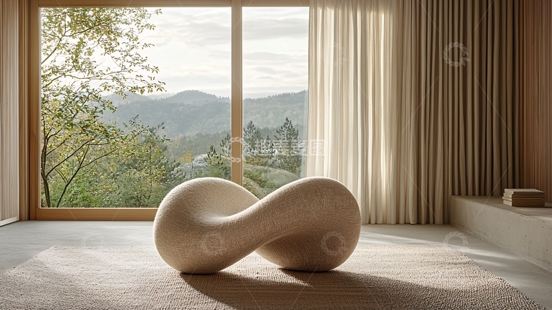 高清大图下载【趣麦麦图】极简风格米色雕塑座椅