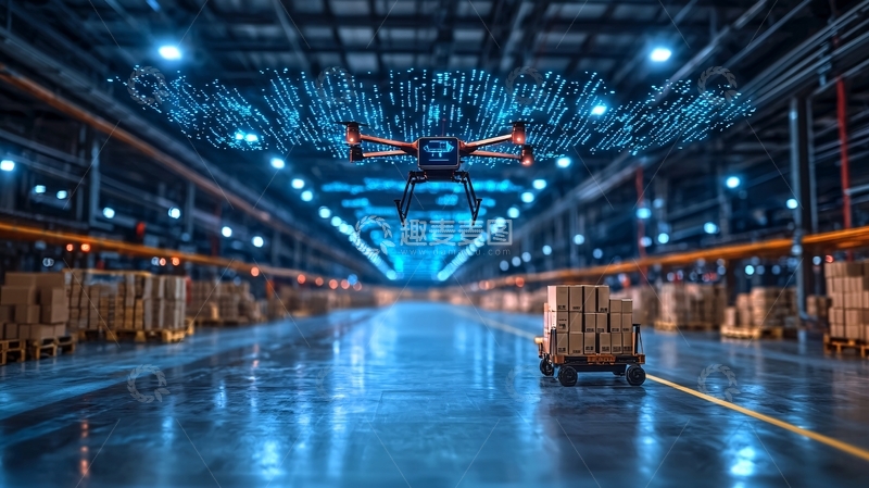 高清大图下载【趣麦麦图】仓库无人机巡检