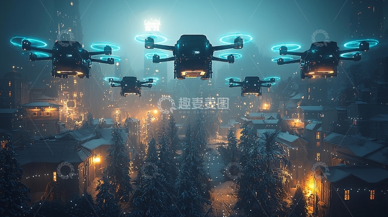 高清大图下载【趣麦麦图】夜间无人机送货