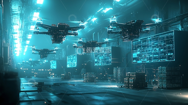 高清大图下载【趣麦麦图】未来科技感无人机集群