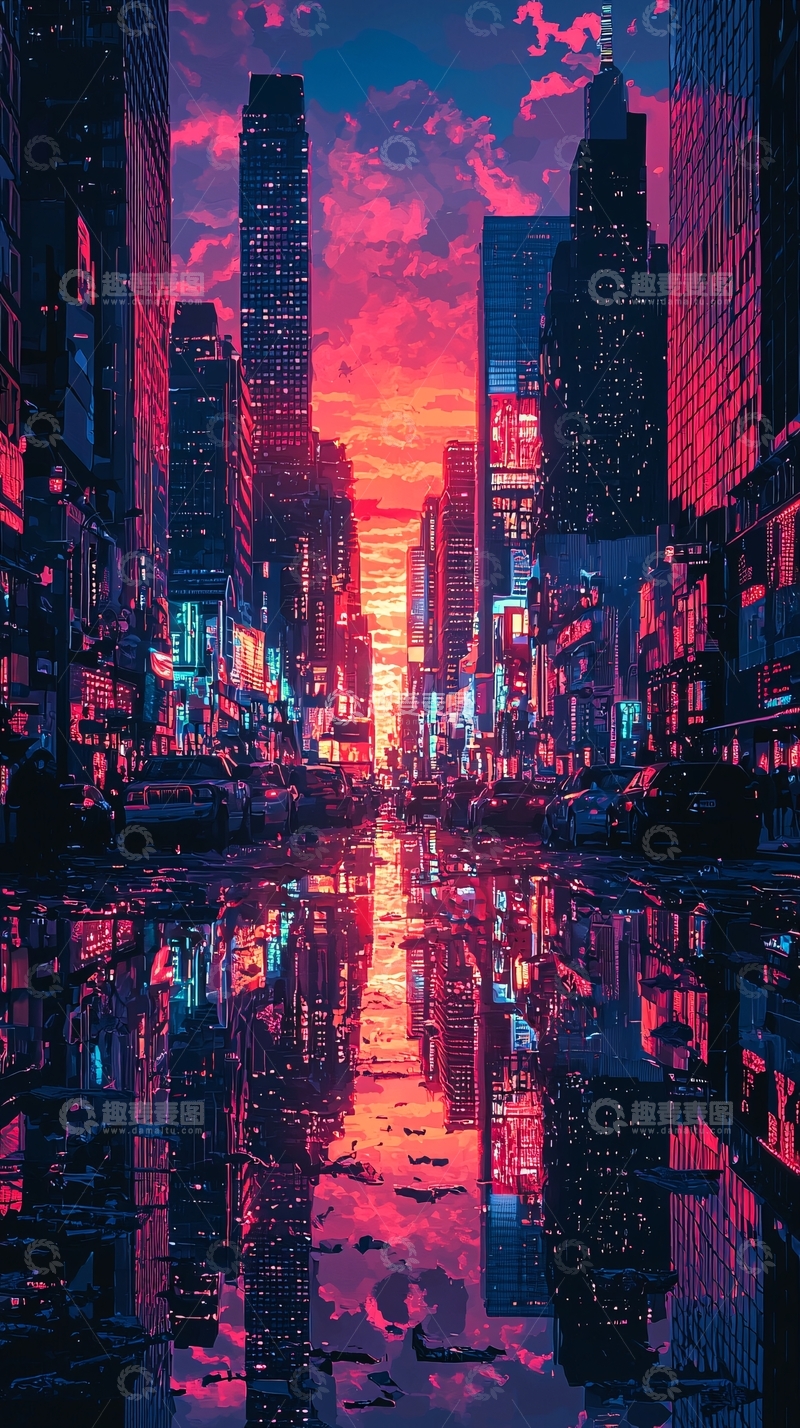 高清大图下载【趣麦麦图】城市夜景倒影