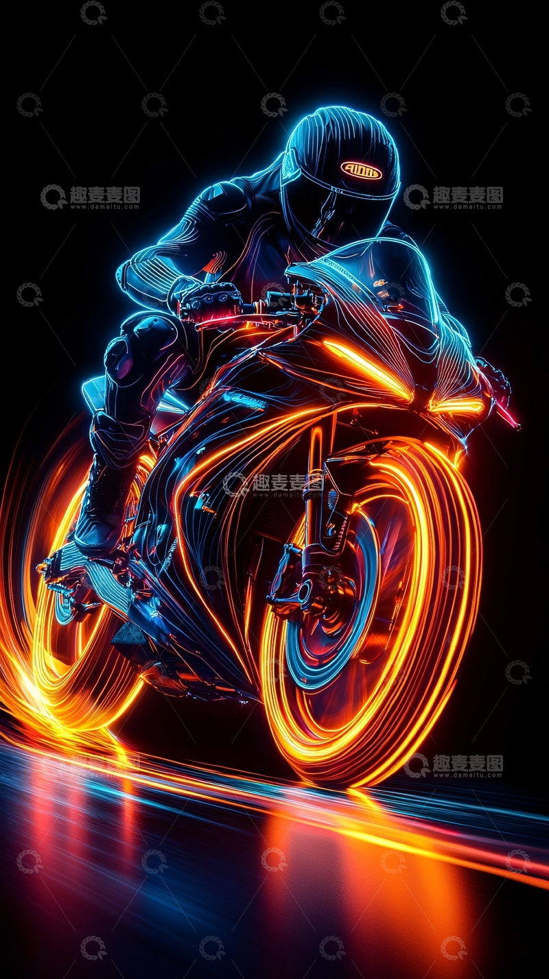 高清大图下载【趣麦麦图】炫酷摩托车骑手光影