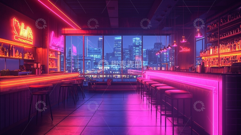 高清大图下载【趣麦麦图】霓虹灯酒吧夜景