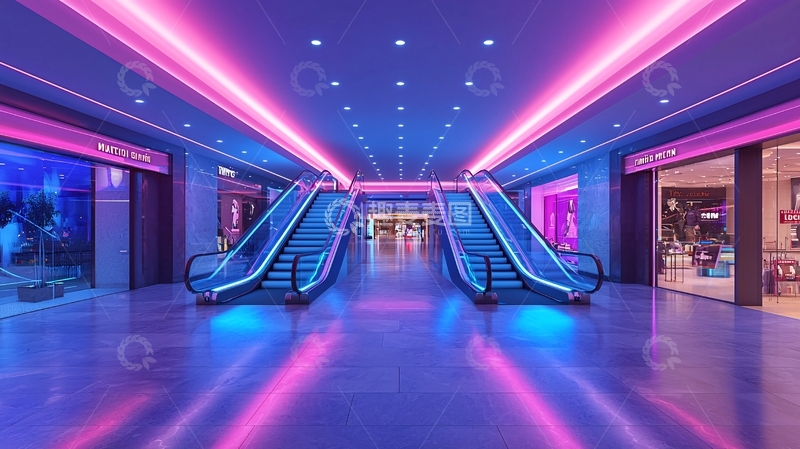 高清大图下载【趣麦麦图】霓虹灯购物中心走廊