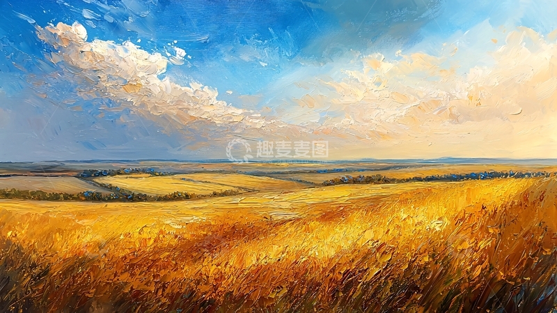 高清大图下载【趣麦麦图】金黄麦田油画风景