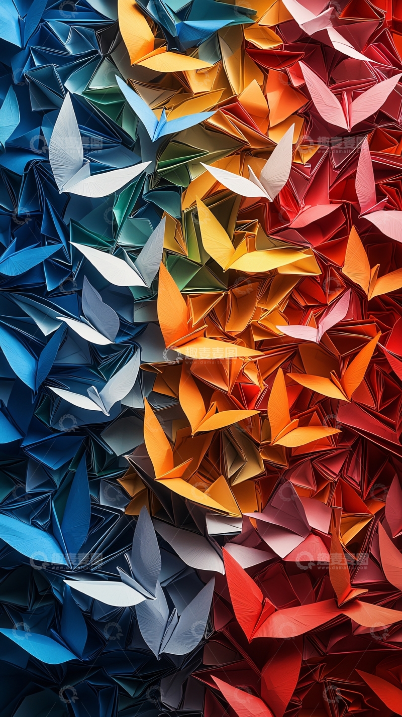 高清大图下载【趣麦麦图】彩色纸鹤堆叠