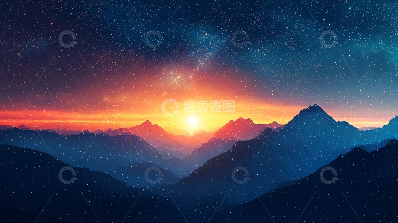 高清大图下载【趣麦麦图】星空日出山脉