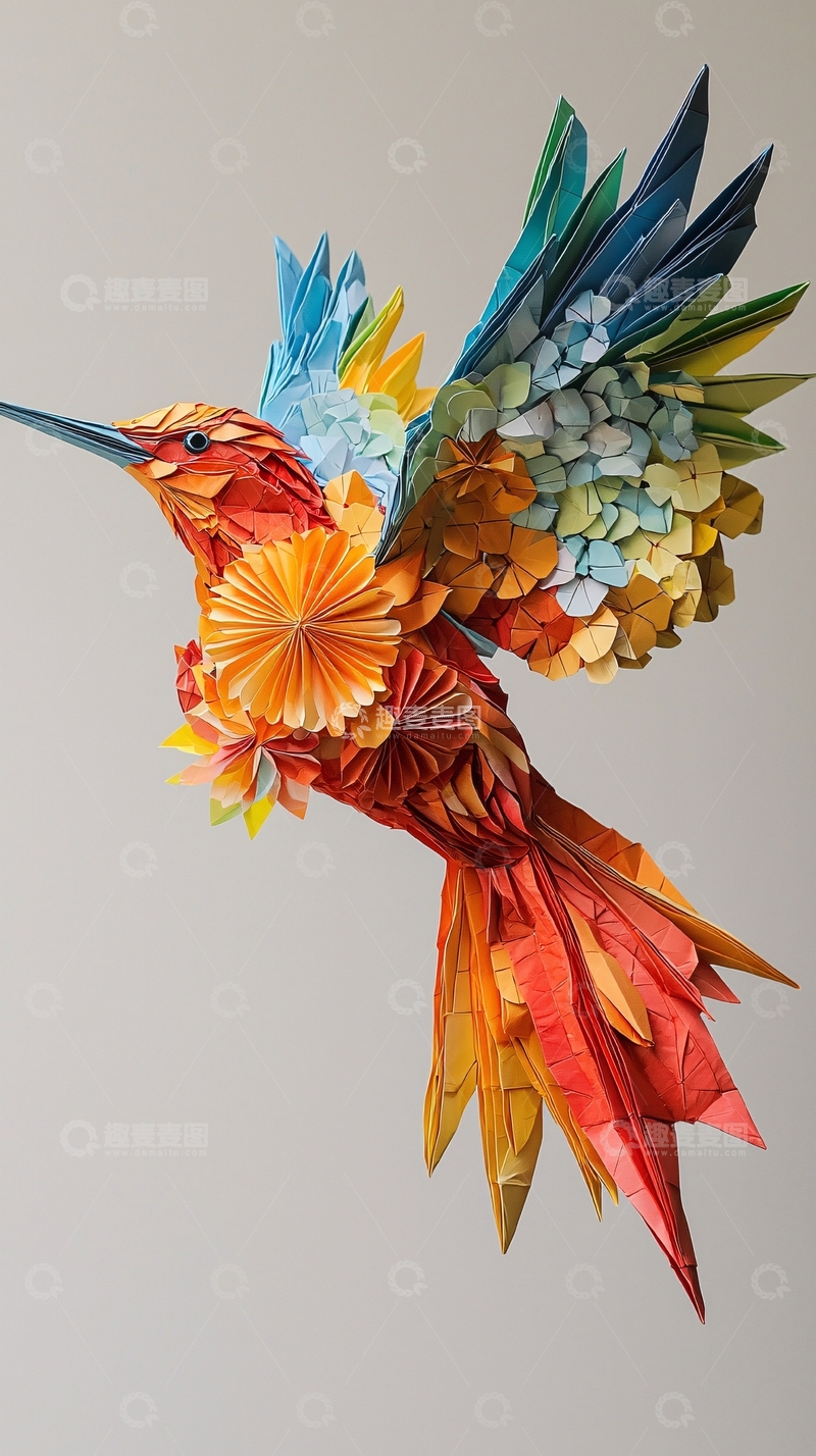 高清大图下载【趣麦麦图】彩纸折纸蜂鸟