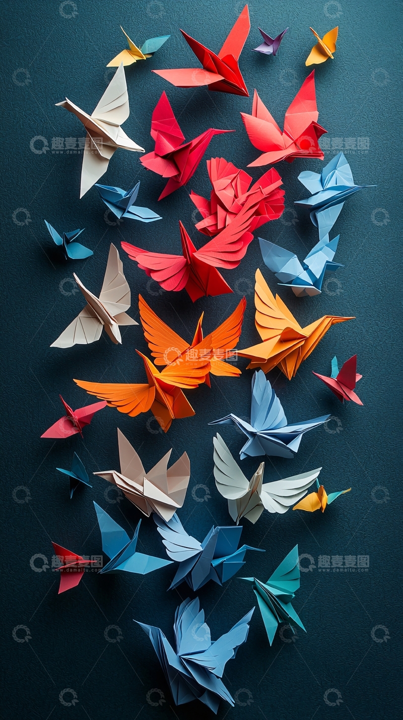 高清大图下载【趣麦麦图】彩色纸鹤群