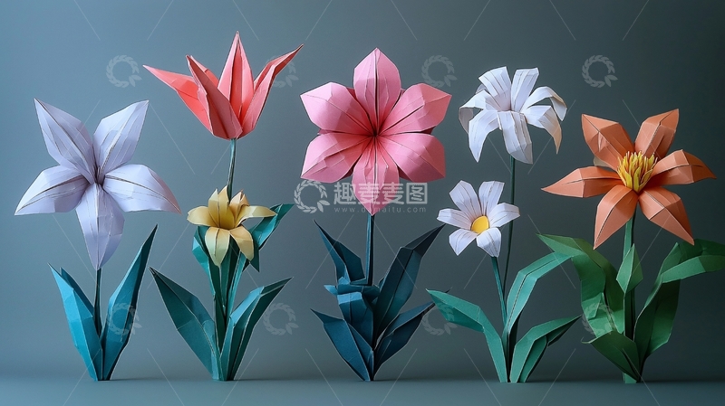 高清大图下载【趣麦麦图】彩色折纸花束