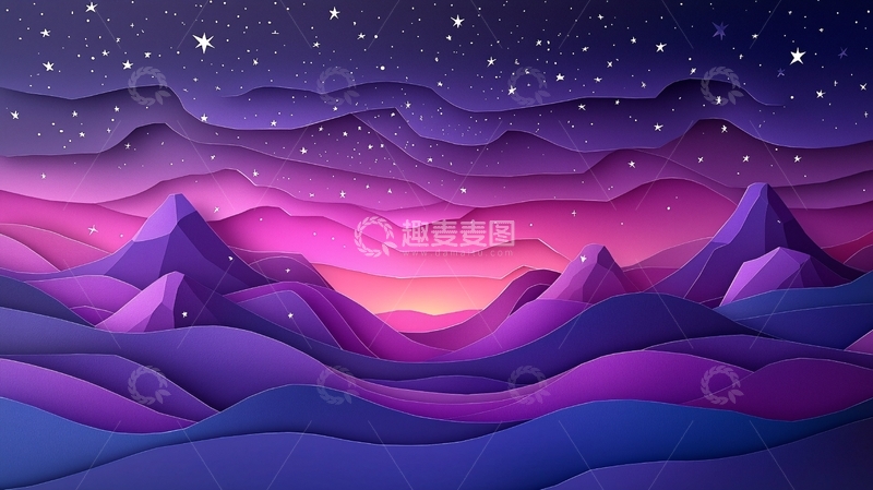 高清大图下载【趣麦麦图】梦幻紫粉色山脉星空