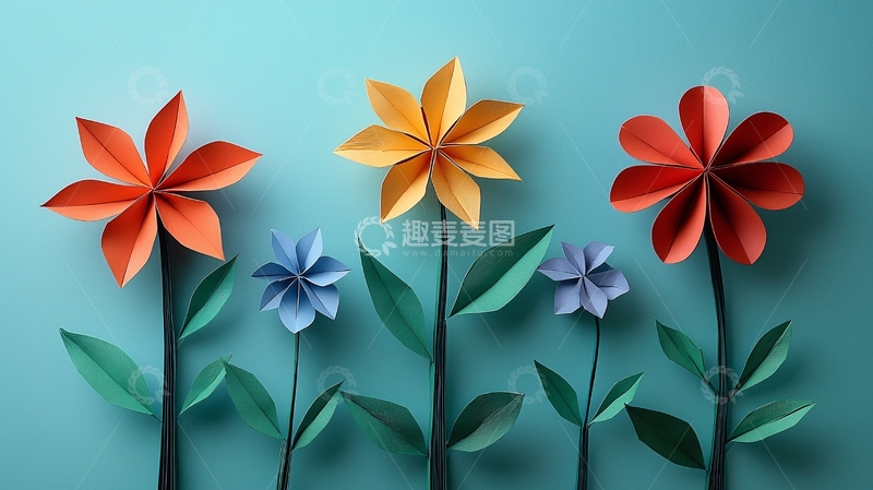 高清大图下载【趣麦麦图】彩色手工折纸花