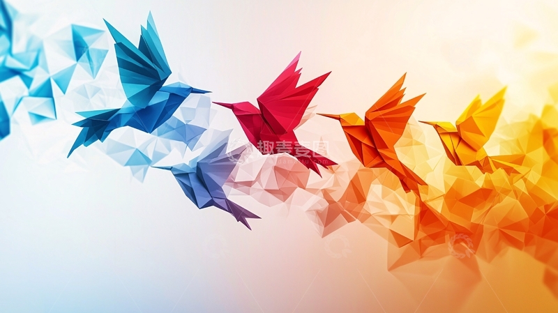 高清大图下载【趣麦麦图】彩色几何折纸鸟群