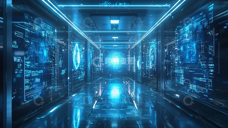 高清大图下载【趣麦麦图】蓝色科技感走廊