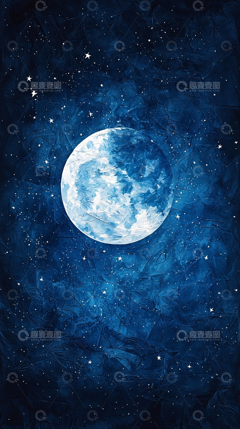 高清大图下载【趣麦麦图】蓝色星空下的满月