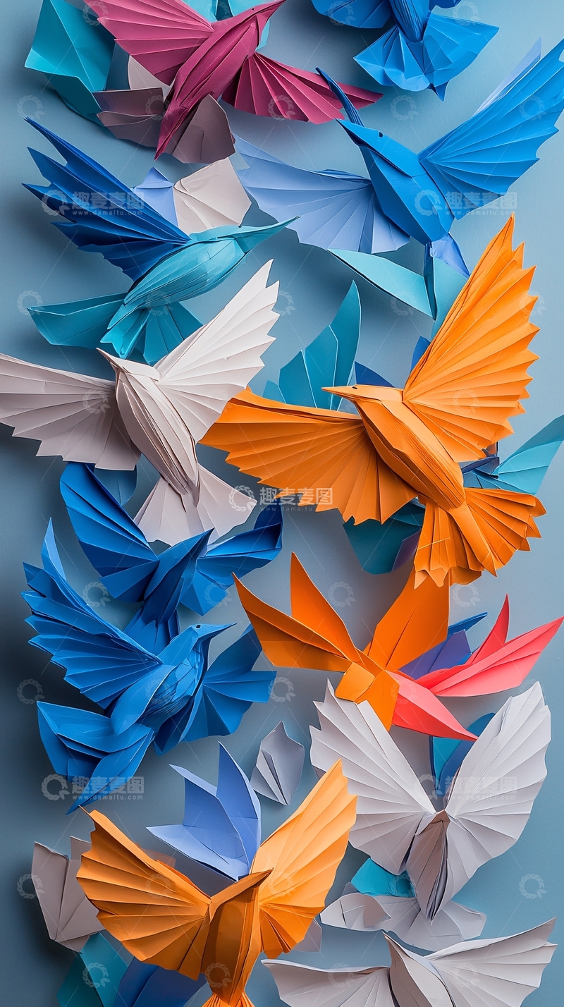 高清大图下载【趣麦麦图】彩色纸鸟
