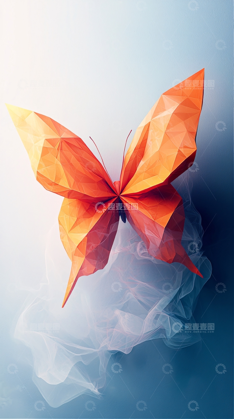 高清大图下载【趣麦麦图】低多边形橙色蝴蝶