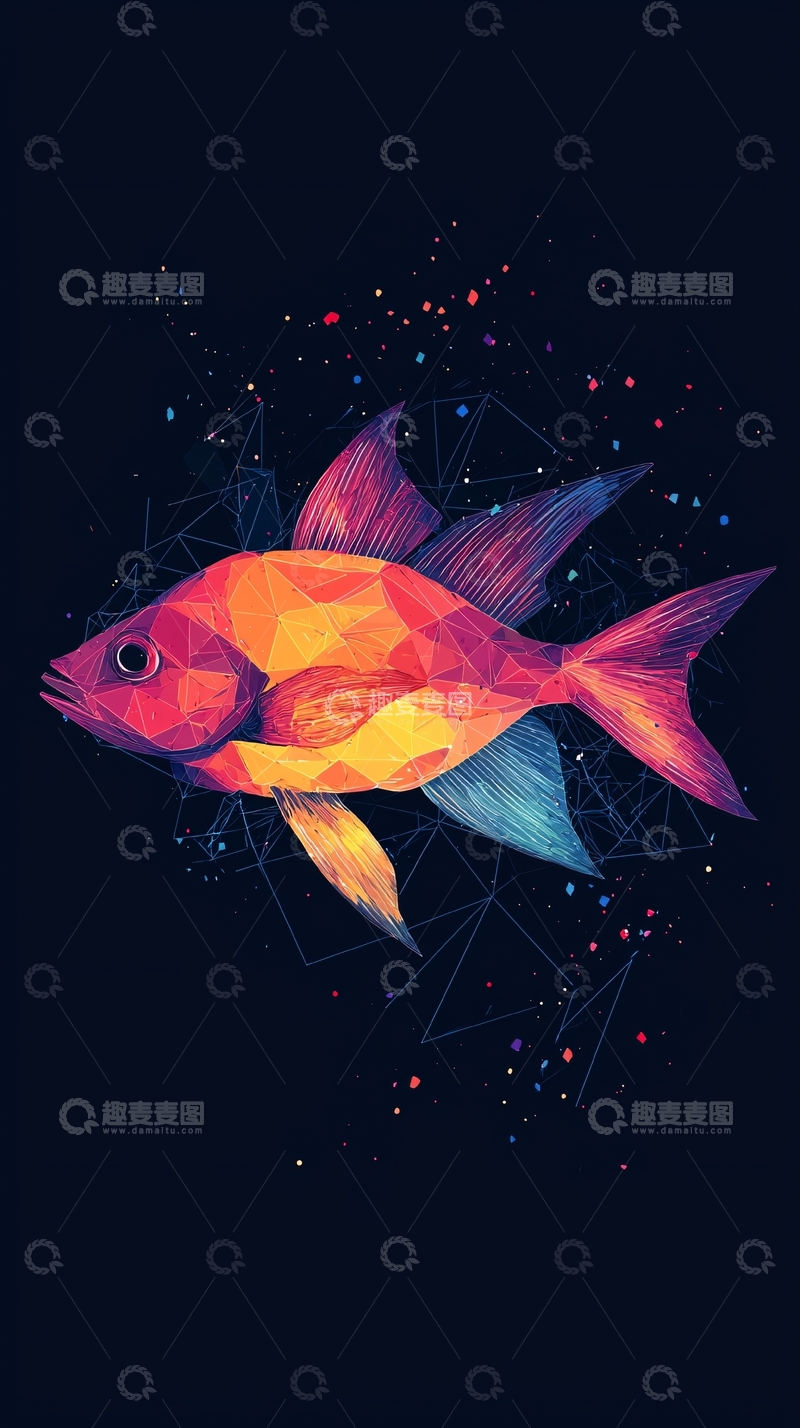 高清大图下载【趣麦麦图】低多边形彩色鱼类艺术