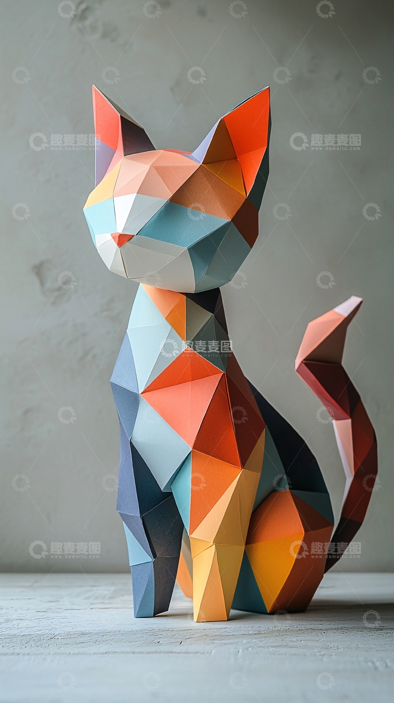 高清大图下载【趣麦麦图】彩色几何猫纸模型