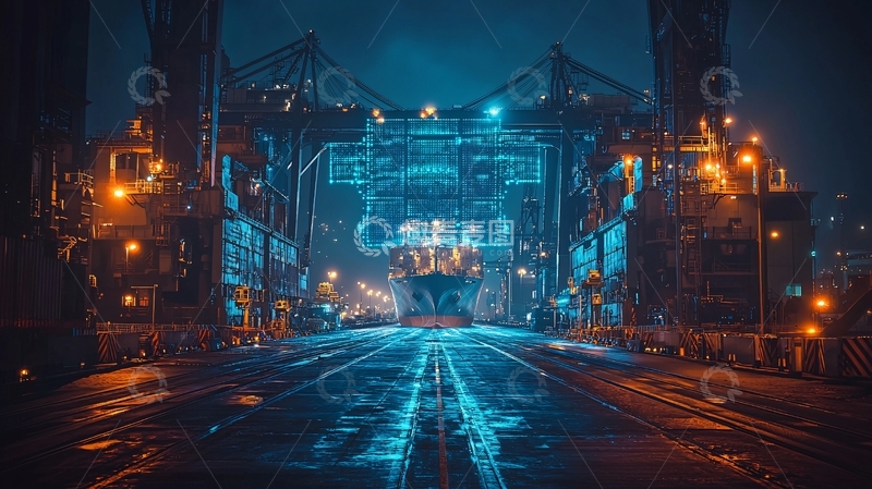 高清大图下载【趣麦麦图】夜晚港口码头夜景