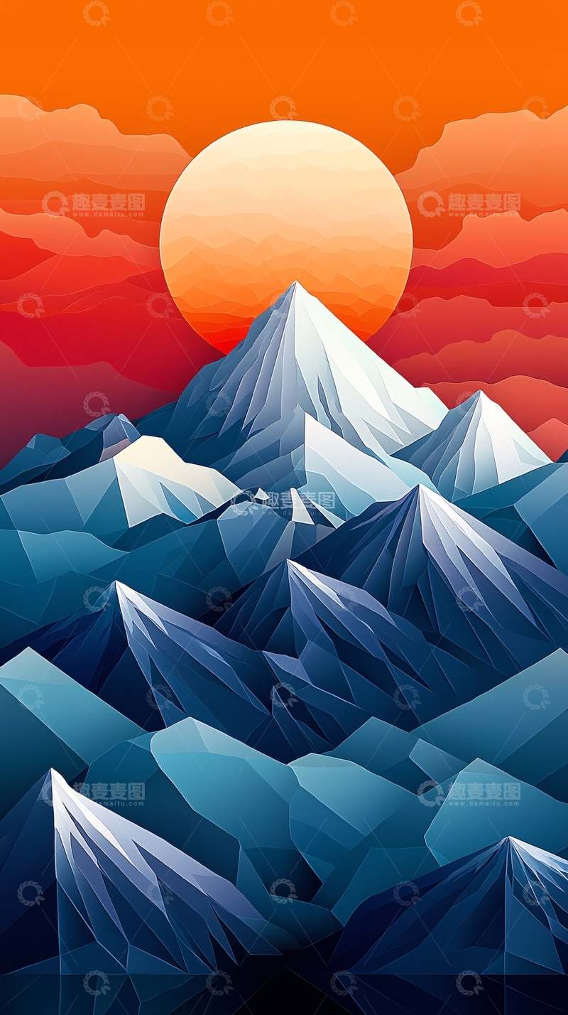 高清大图下载【趣麦麦图】日落雪山