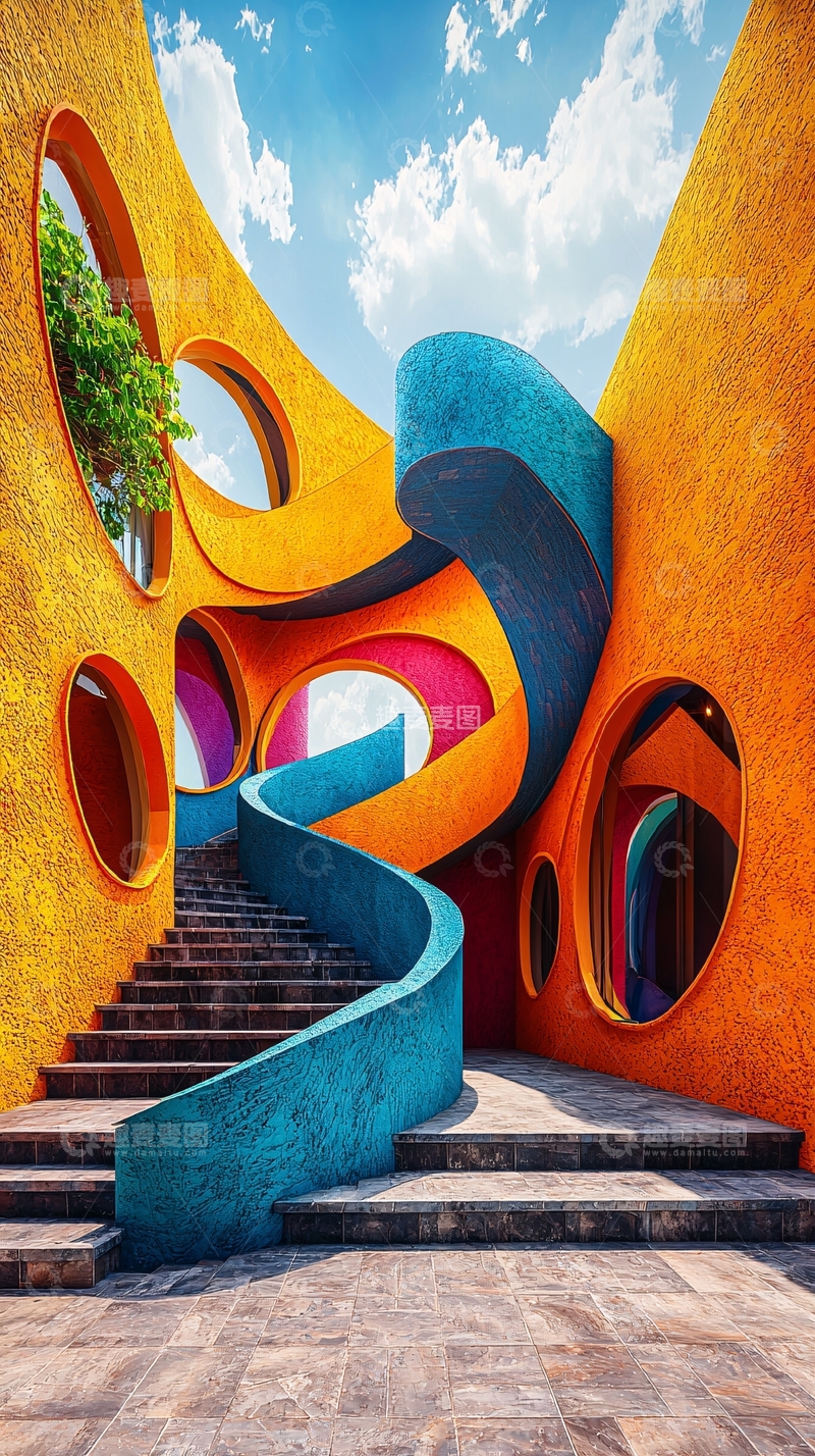 高清大图下载【趣麦麦图】色彩斑斓的建筑楼梯