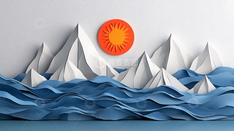高清大图下载【趣麦麦图】纸艺山脉和大海日落
