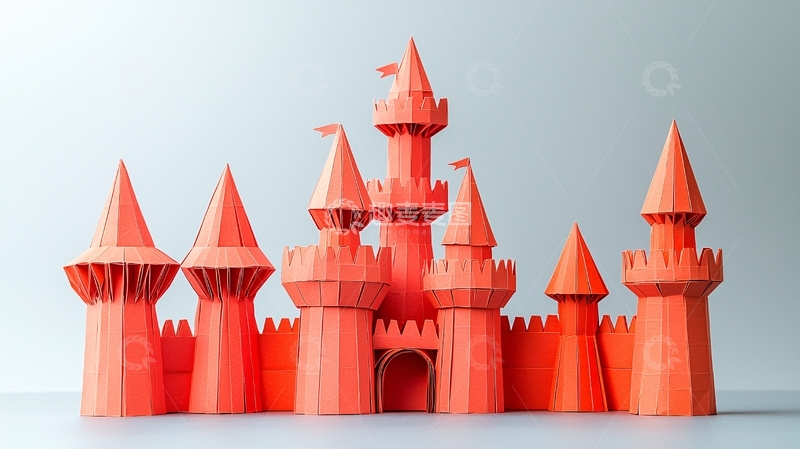 高清大图下载【趣麦麦图】橙色纸质城堡模型