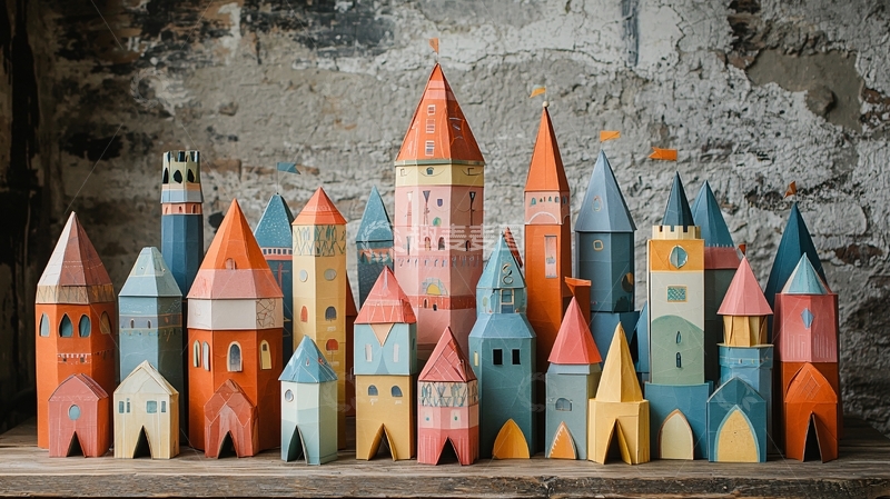 高清大图下载【趣麦麦图】彩色木制积木城堡