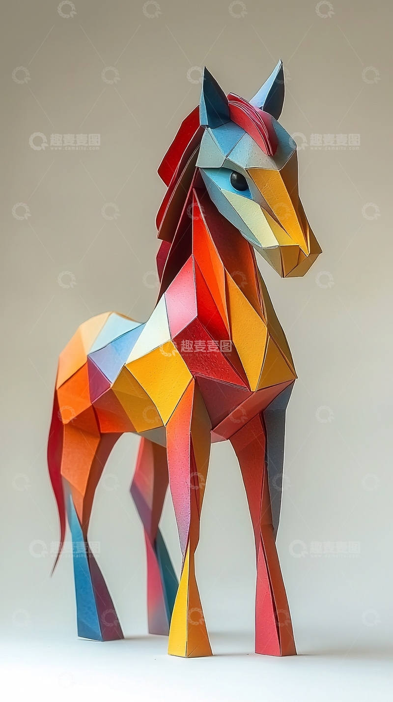 高清大图下载【趣麦麦图】彩色几何马匹雕塑