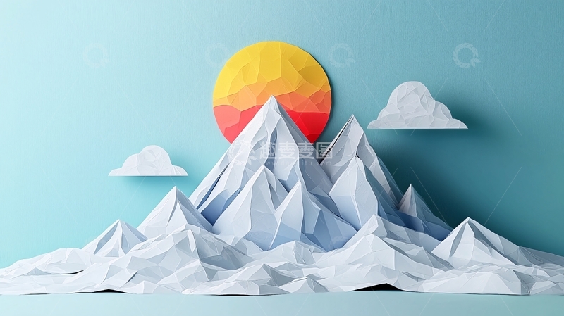 高清大图下载【趣麦麦图】简约纸艺风山峰日出