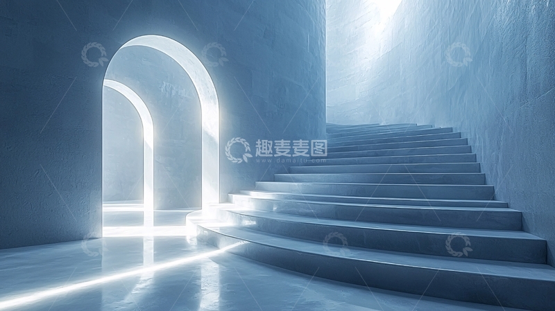 蓝色拱门楼梯光线