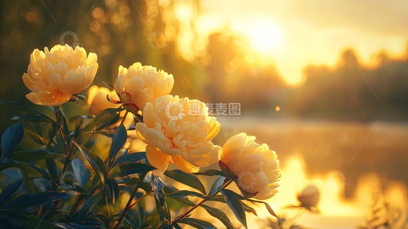 高清大图下载【趣麦麦图】金色晨曦下的牡丹花