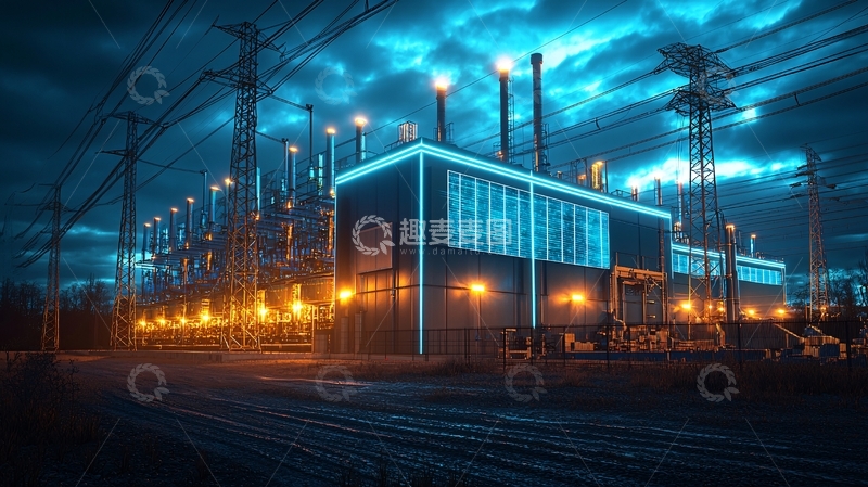 高清大图下载【趣麦麦图】夜晚变电站