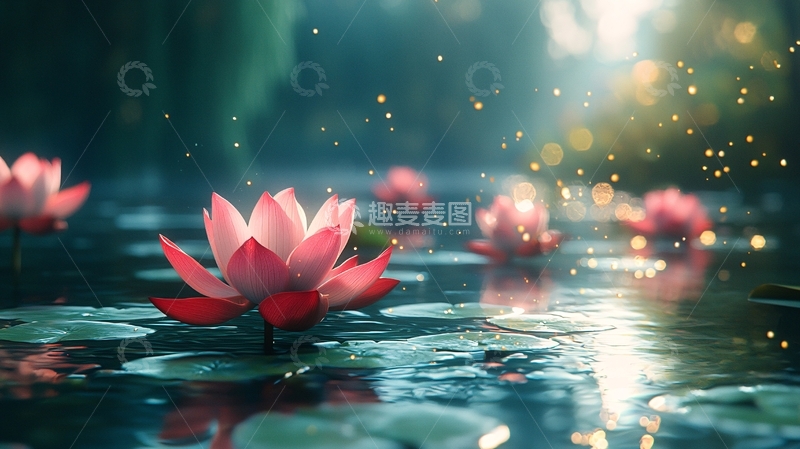 高清大图下载【趣麦麦图】梦幻粉色莲花池塘