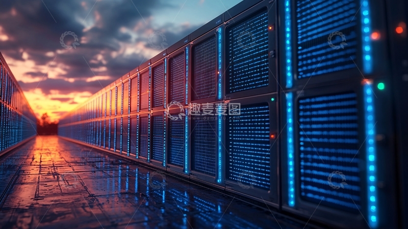高清大图下载【趣麦麦图】服务器机房夕阳
