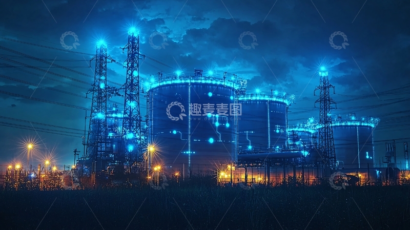 高清大图下载【趣麦麦图】夜晚蓝色工业厂区