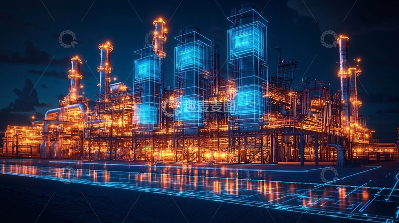 高清大图下载【趣麦麦图】夜晚数字化炼油厂