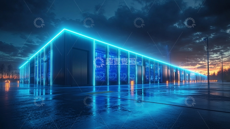 高清大图下载【趣麦麦图】夜晚蓝色灯光数据中心