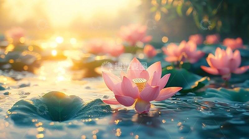 高清大图下载【趣麦麦图】清晨荷花池塘阳光