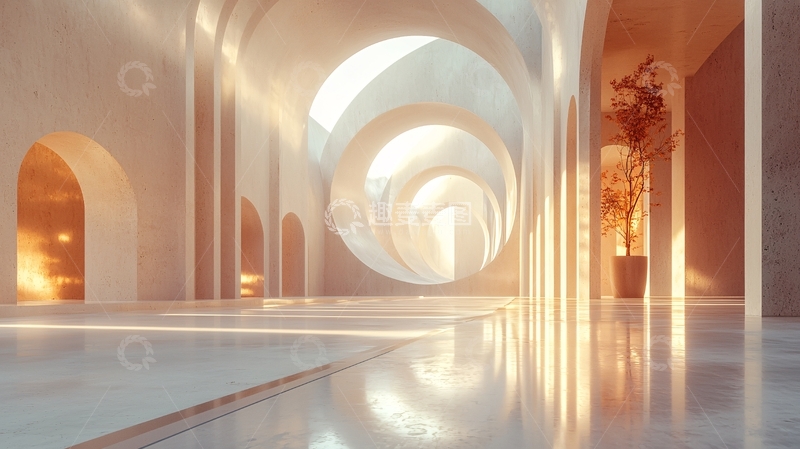 高清大图下载【趣麦麦图】光影交错的现代化拱形长廊