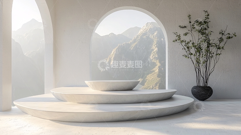 高清大图下载【趣麦麦图】极简白色拱形窗景展示台