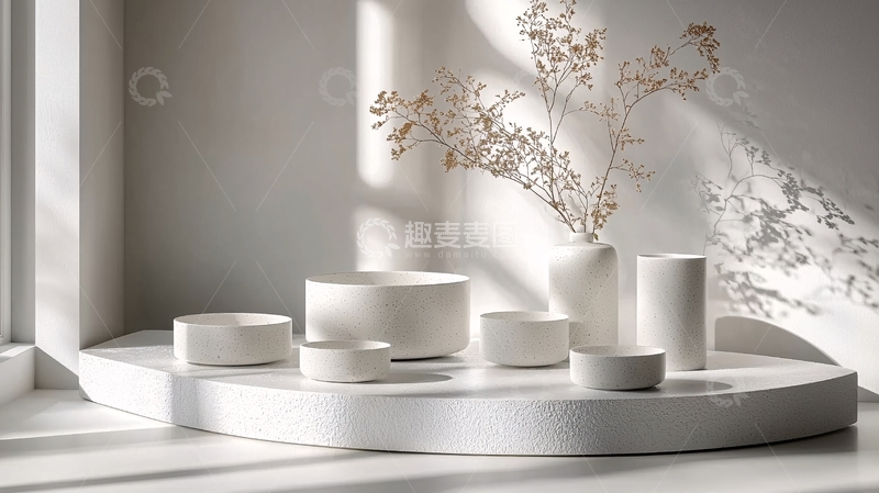 高清大图下载【趣麦麦图】极简白色陶瓷器皿摆设