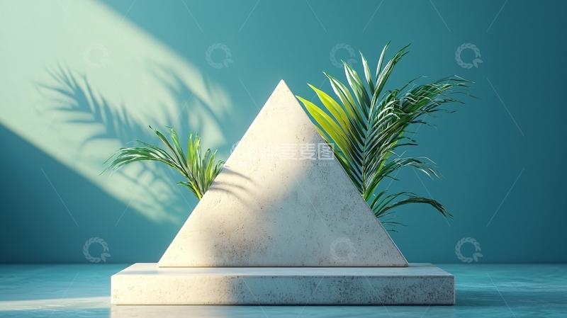 高清大图下载【趣麦麦图】极简风绿植三角形石台