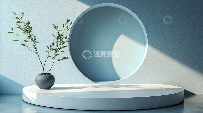 高清大图下载【趣麦麦图】极简蓝色背景展示台