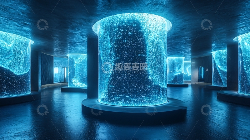 高清大图下载【趣麦麦图】蓝色发光圆柱体