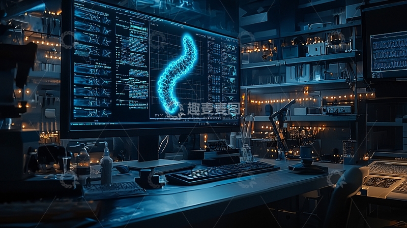 高清大图下载【趣麦麦图】黑暗实验室电脑屏幕显示病毒